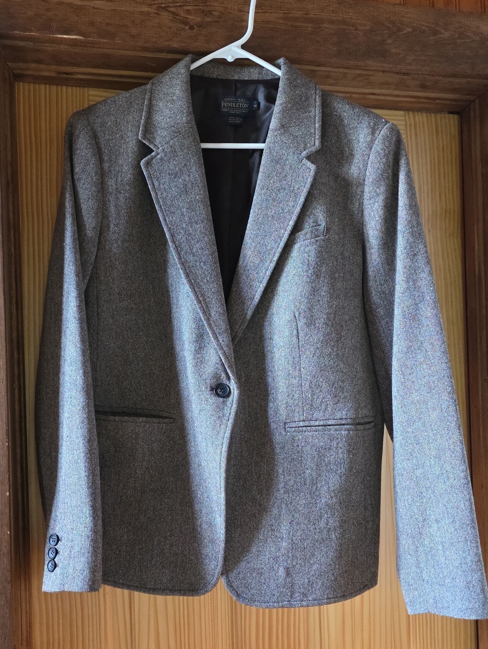 Pendleton 100% Wool Heathered Gray Tweed Single-Button Blazer